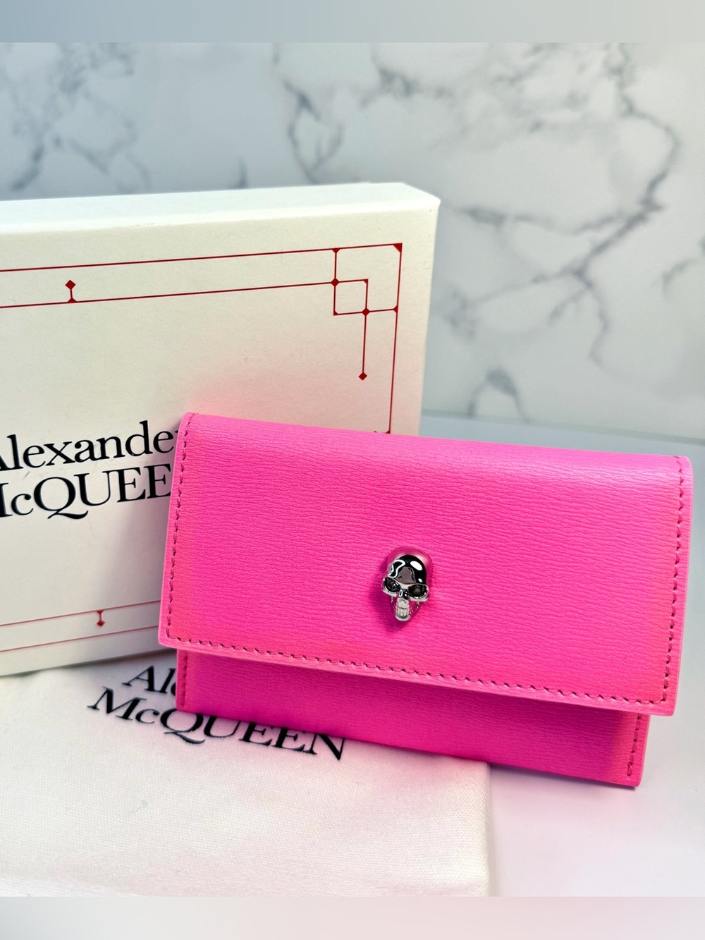 Alexander McQueen Hot Pink Crystal Skull Bi-Fold Card Holder